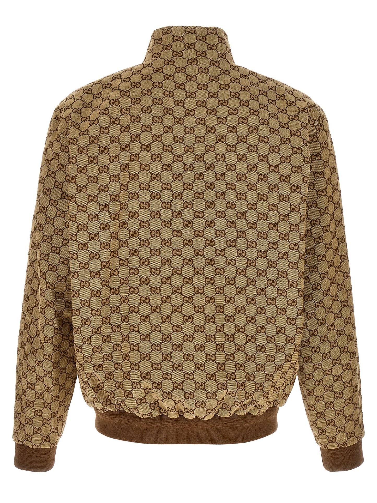 Bomber Jacket by Gucci for men in cotton polyester beige & signature features an on trend silhouette, showcasing refined pockets and a sophisticated high-neck neckline for a truly on trend finish.