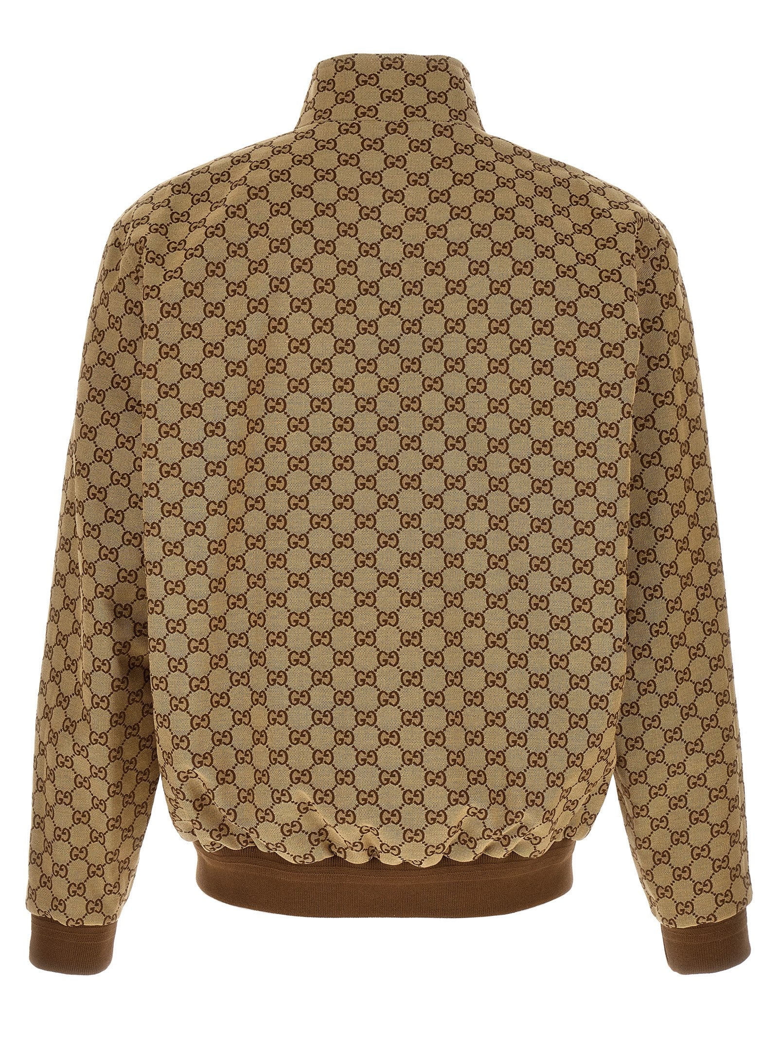 Bomber Jacket by Gucci for men in cotton polyester beige & signature features an on trend silhouette, showcasing refined pockets and a sophisticated high-neck neckline for a truly on trend finish.