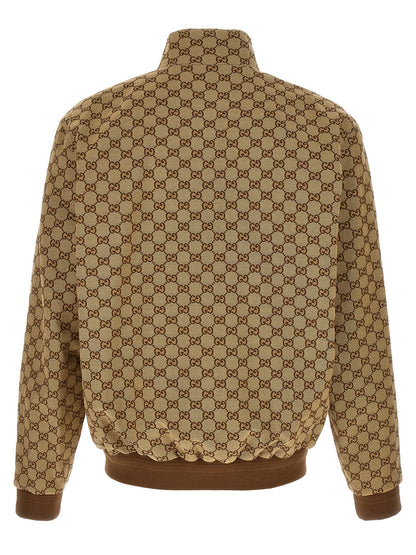 Bomber Jacket by Gucci for men in cotton polyester beige & signature features an on trend silhouette, showcasing refined pockets and a sophisticated high-neck neckline for a truly on trend finish.