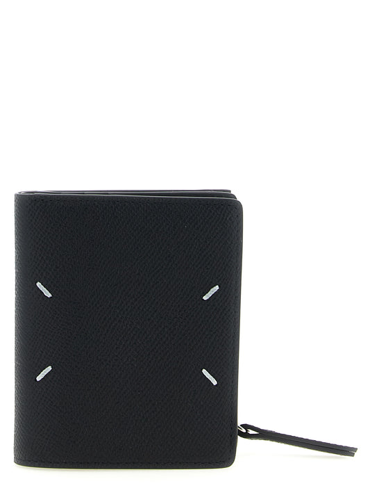 Cardholder Card Case by Maison Margiela for women in calfskin leather black, silver & signature features a distinguished silhouette, showcasing the distinguished design of the Four Stitches Calfskin Leather Cardholder Card Case with refined card-organization.