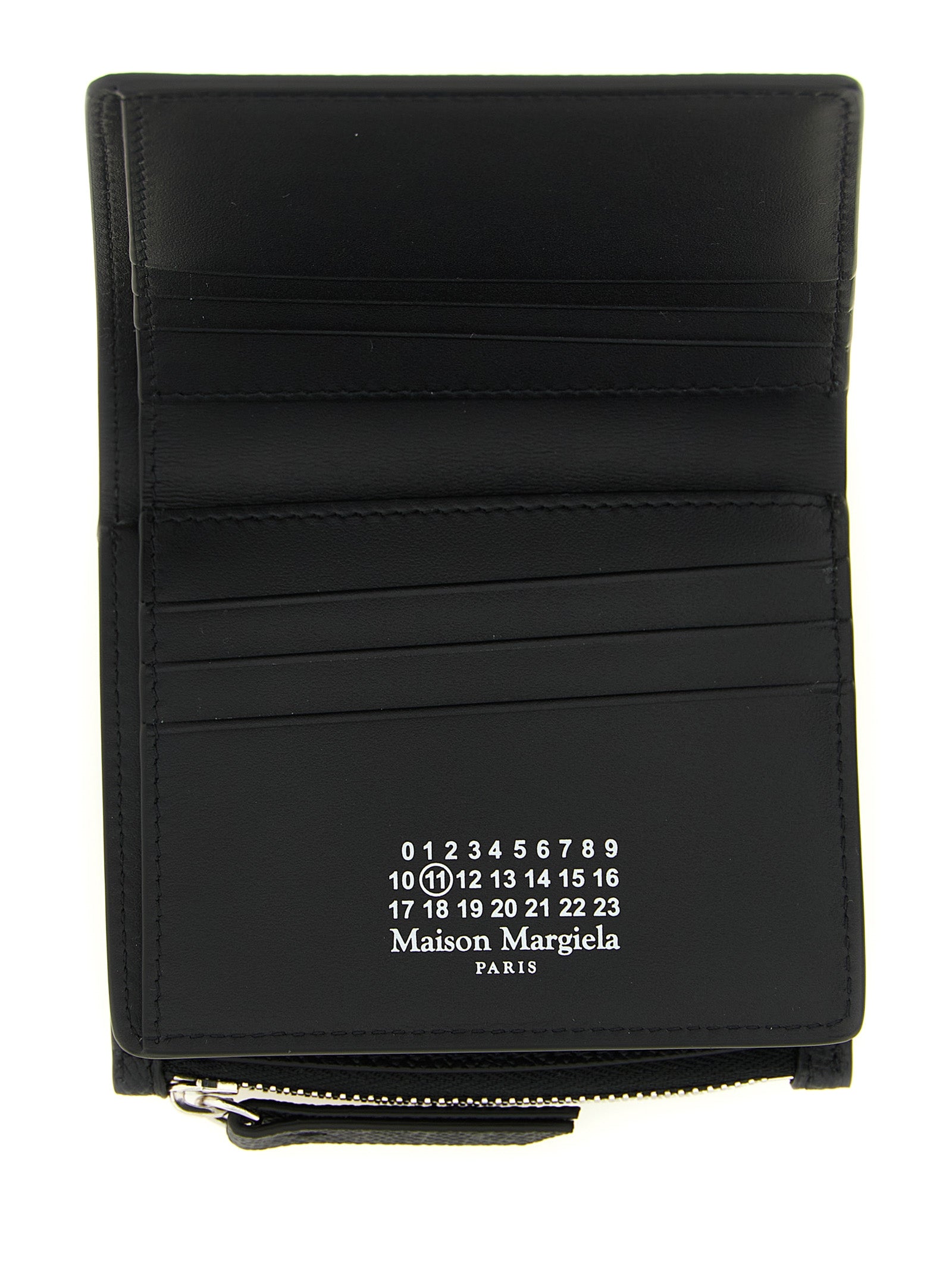 Cardholder Card Case by Maison Margiela for women in calfskin leather black, silver & signature features a sleek silhouette, showcasing the sleek design of the Four Stitches Calfskin Leather Cardholder Card Case with functional card-organization for a premium look.