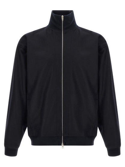 Overcoat by Jil Sander for men in wool blue & silver presents a luxurious silhouette, showcasing a luxurious and sophisticated for a premium, luxurious look.