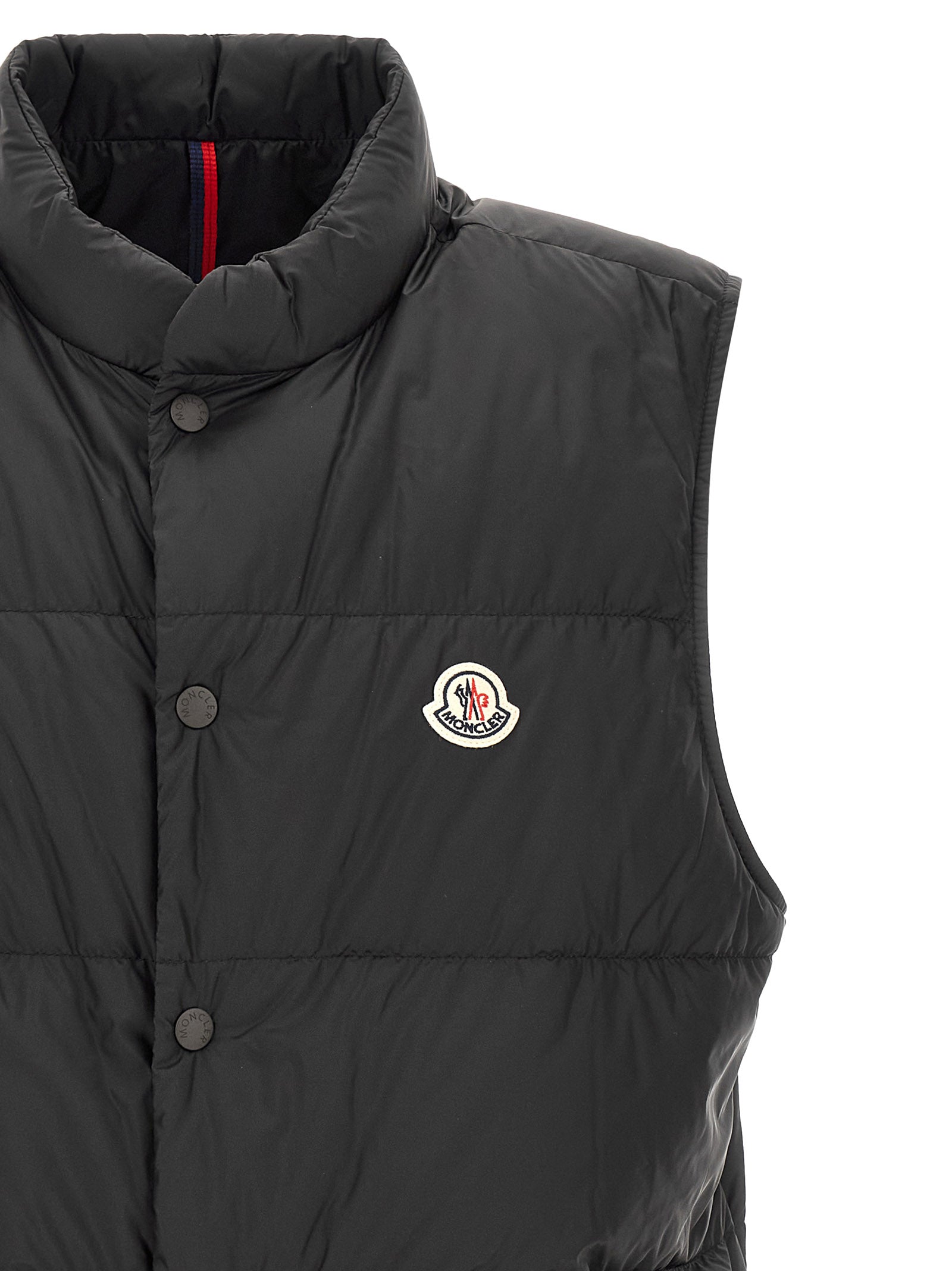 Vest by Moncler for men in polyamide felt black features an on trend silhouette, showcasing a sophisticated and premium pockets for a truly on trend finish.