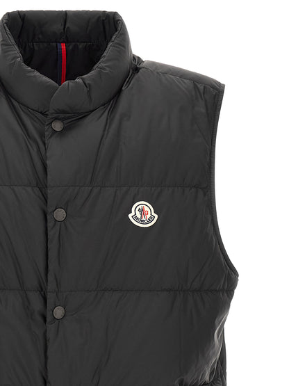 Vest by Moncler for men in polyamide felt black features an on trend silhouette, showcasing a sophisticated and premium pockets for a truly on trend finish.
