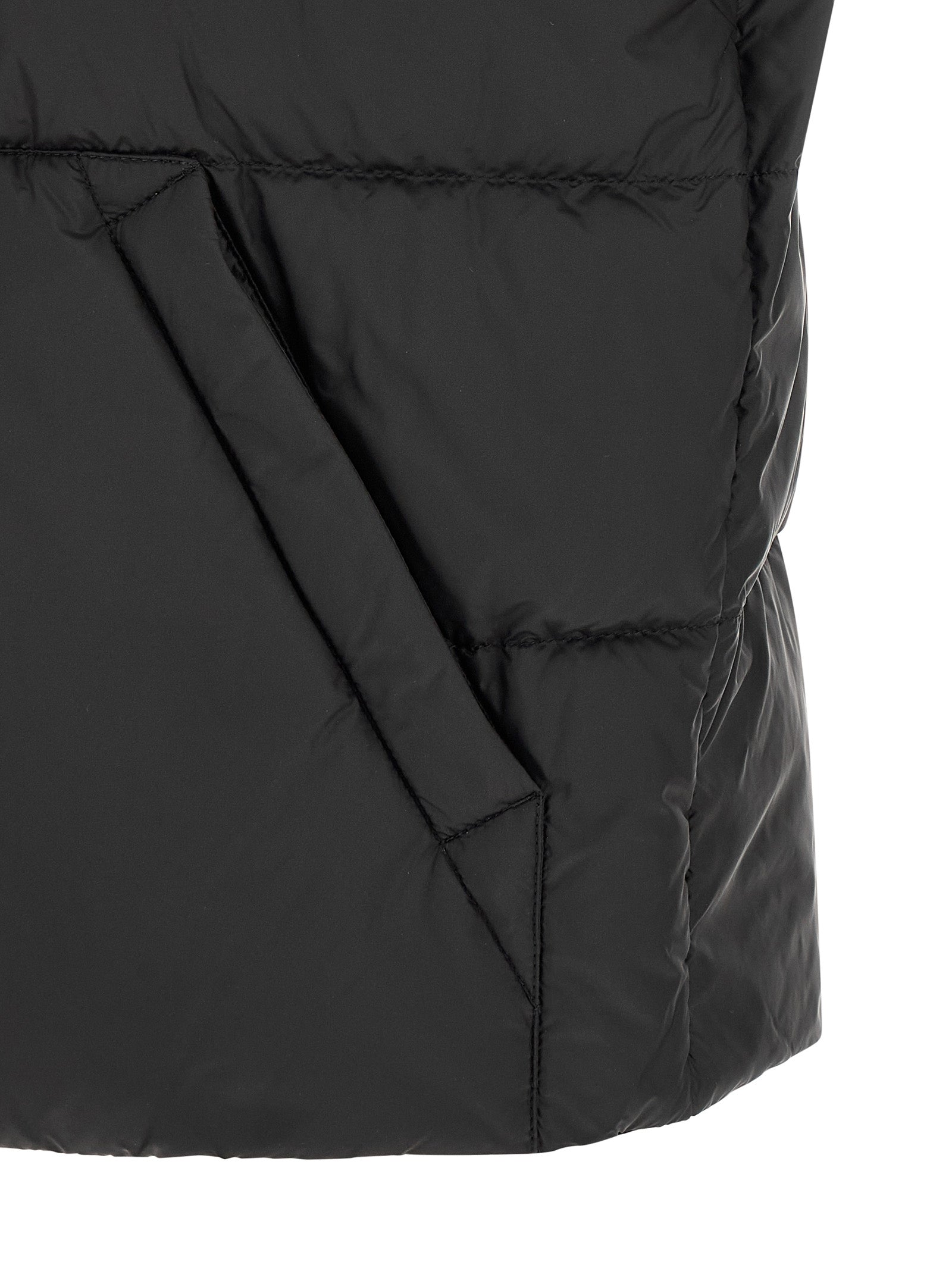 Vest by Moncler for men in polyamide felt black showcases a dynamic silhouette, perfectly balancing pockets with a dynamic for a sophisticated, high-fashion look.