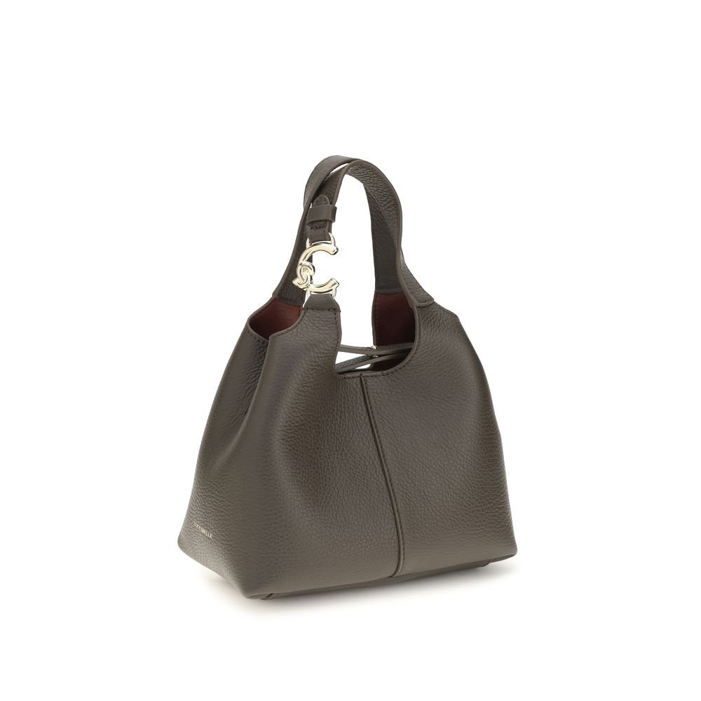 Small Crossbody Oval Handbag by Coccinelle for women in bos taurus calf grained leather brown & gold features a contemporary silhouette, showcasing a secure zipper & button, ample , and contemporary crossbody-strap, shoulder-strap, handle, adjustable-strap & detachable-strap for a sophisticated look.