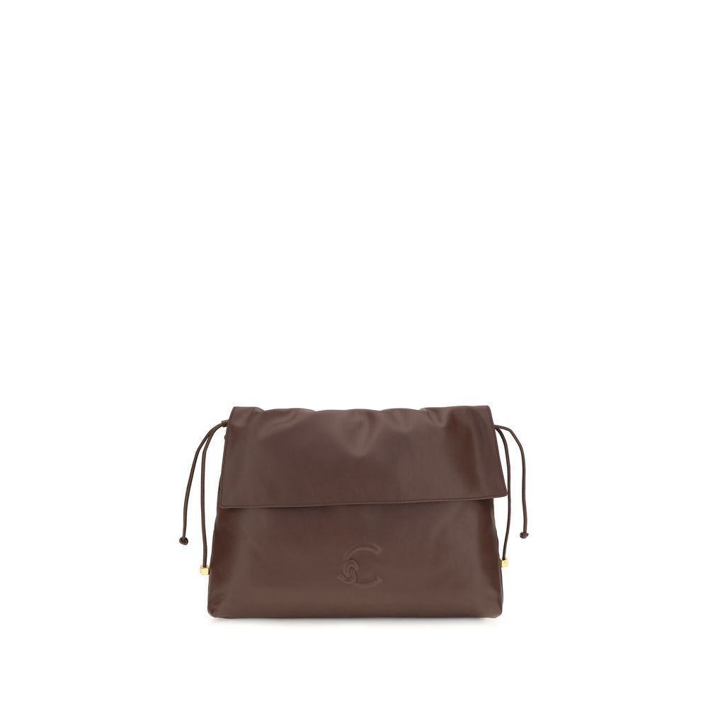 Coccinelle C Me Lidia Bos Taurus Calf Leather Medium Shoulder Drawstring Bag - Brown Gold Signature