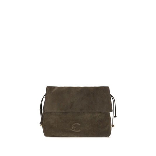 Medium Shoulder Drawstring Bag by Coccinelle for women in bos taurus suede calf leather brown, gold & signature features a distinguished silhouette, showcasing a secure zipper & drawstring and distinguished with versatile shoulder-strap, adjustable-strap & handle for a distinguished finish.