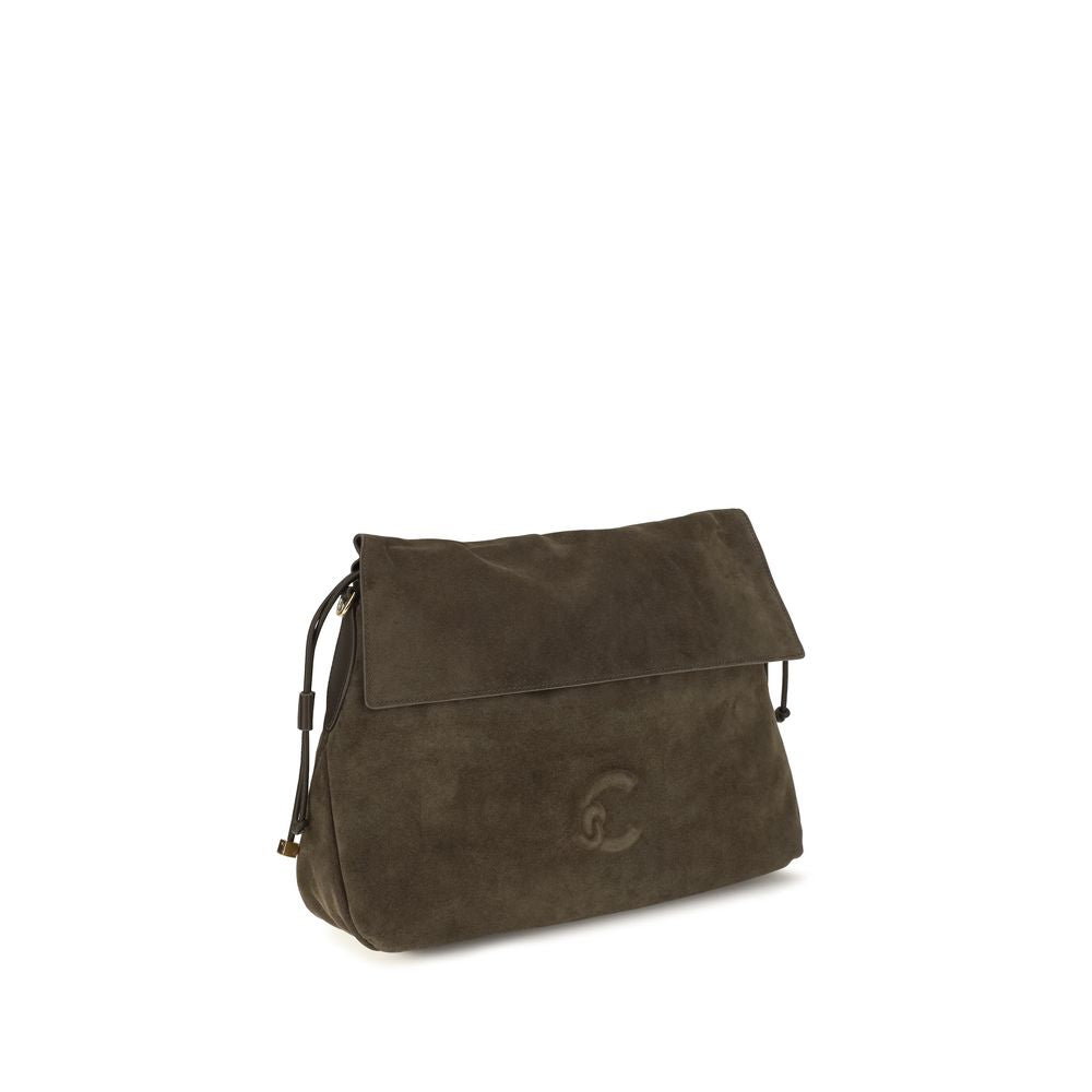 Medium Shoulder Drawstring Bag by Coccinelle for women in bos taurus suede calf leather brown, gold & signature features a effortless sophistication silhouette, secured by a zipper & drawstring with ample and versatile shoulder-strap, adjustable-strap & handle for a effortless sophistication finish.
