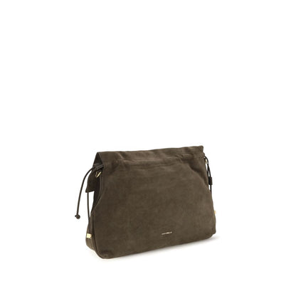 Medium Shoulder Drawstring Bag by Coccinelle for women in bos taurus suede calf leather brown, gold & signature showcases a enviable silhouette, artfully detailed with a secure zipper & drawstring, organized , and versatile shoulder-strap, adjustable-strap & handle for a enviable look.