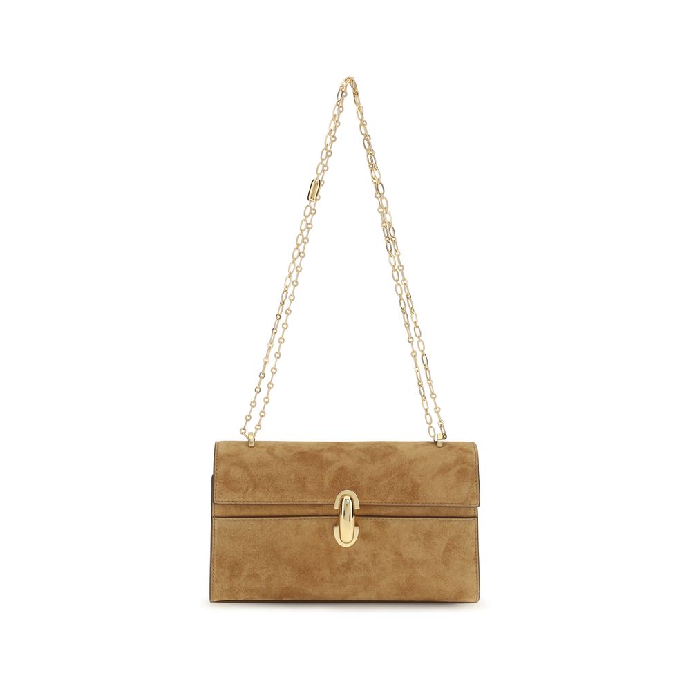 Pouch Clutch Handbag by Savette for women in bos taurus calf leather beige features a sculptural silhouette with a secure , ample internal-pockets, and versatile for a sculptural finish.