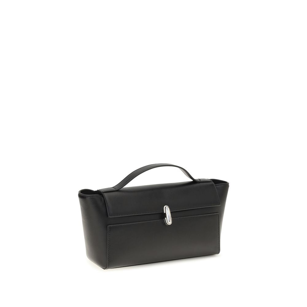 Small Evening Clutch Handbag by Savette for women in bos taurus calf leather black showcases a sculptural silhouette, featuring a secure , ample internal-pockets, and versatile handle for a sculptural finish.
