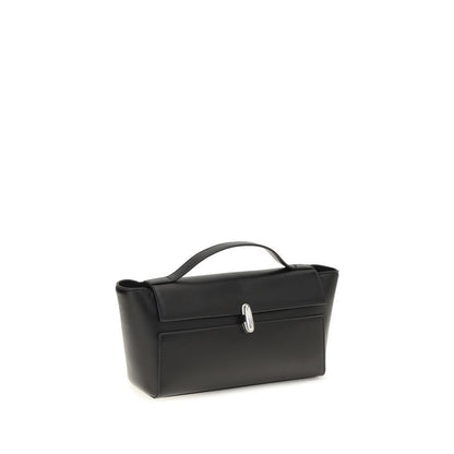 Small Evening Clutch Handbag by Savette for women in bos taurus calf leather black showcases a sculptural silhouette, featuring a secure , ample internal-pockets, and versatile handle for a sculptural finish.