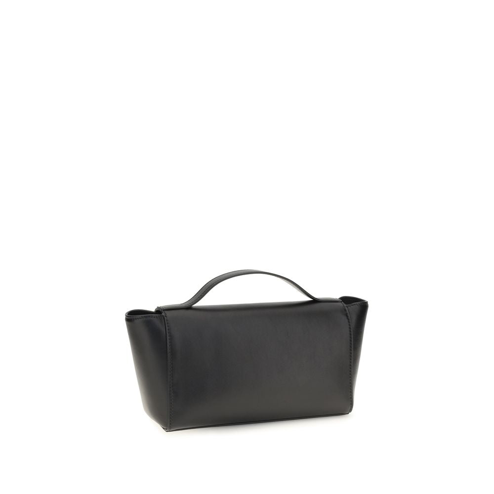 Small Evening Clutch Handbag by Savette for women in bos taurus calf leather black showcases a sculptural silhouette, featuring a secure , ample internal-pockets, and versatile handle for a sculptural finish.