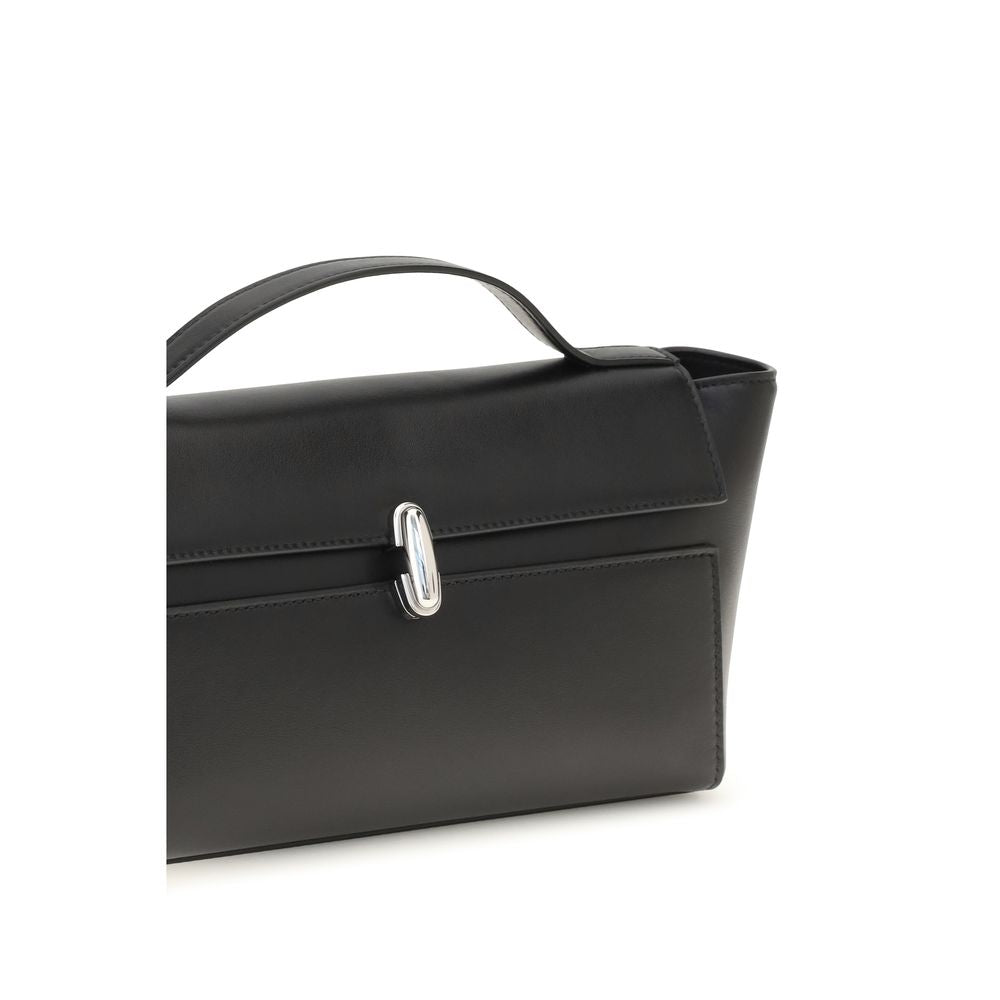 Small Evening Clutch Handbag by Savette for women in bos taurus calf leather black features an sculptural silhouette, showcasing a secure and sculptural internal-pockets with versatile handle for a sophisticated look.