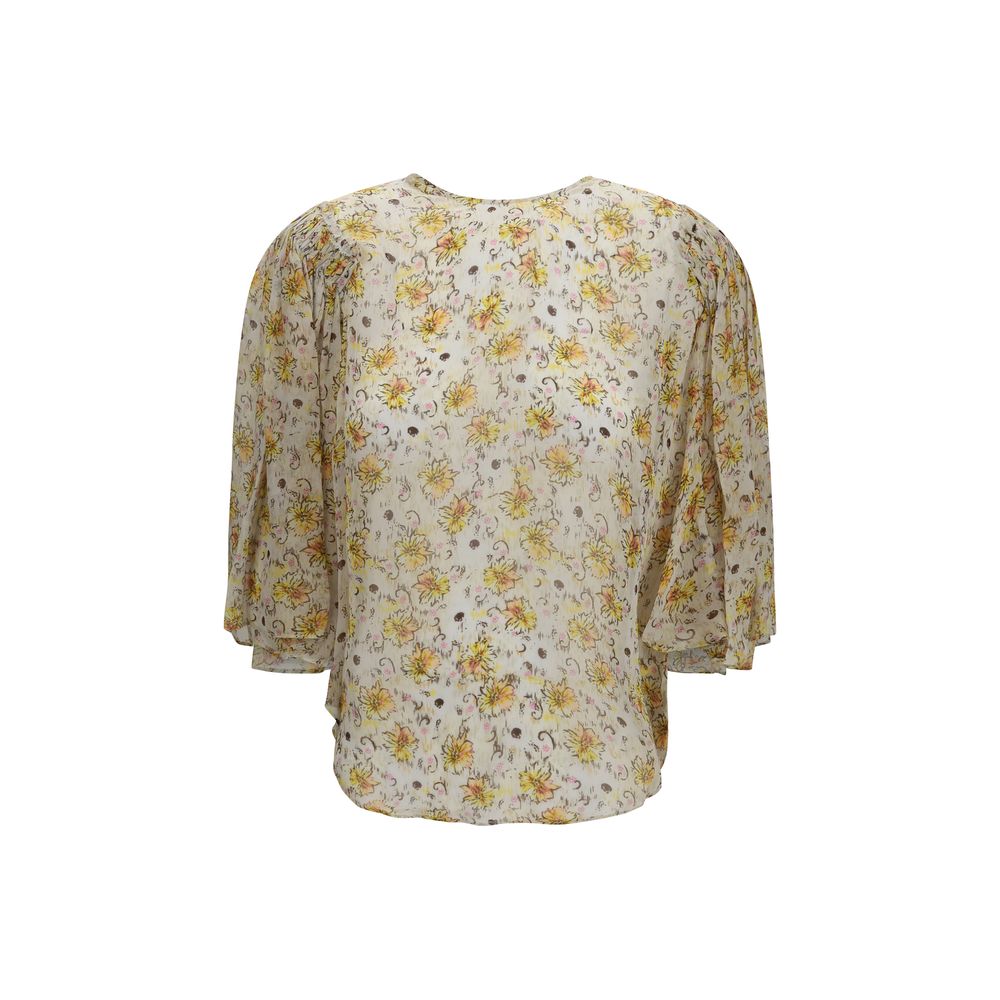 Blouse by Isabel Marant Étoile for women in viscose beige, toile, floral & print features an polished silhouette, showcasing a sophisticated round keyhole neckline and three-quarter-sleeve detail for a truly polished finish.