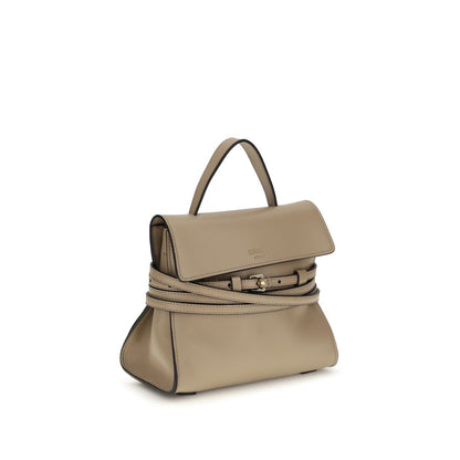 This Compact Handbag by Moschino for women in goatskin leather and beige & signature presents a sculptural silhouette featuring a secure , ample , and versatile belt-strap for a sculptural finish.