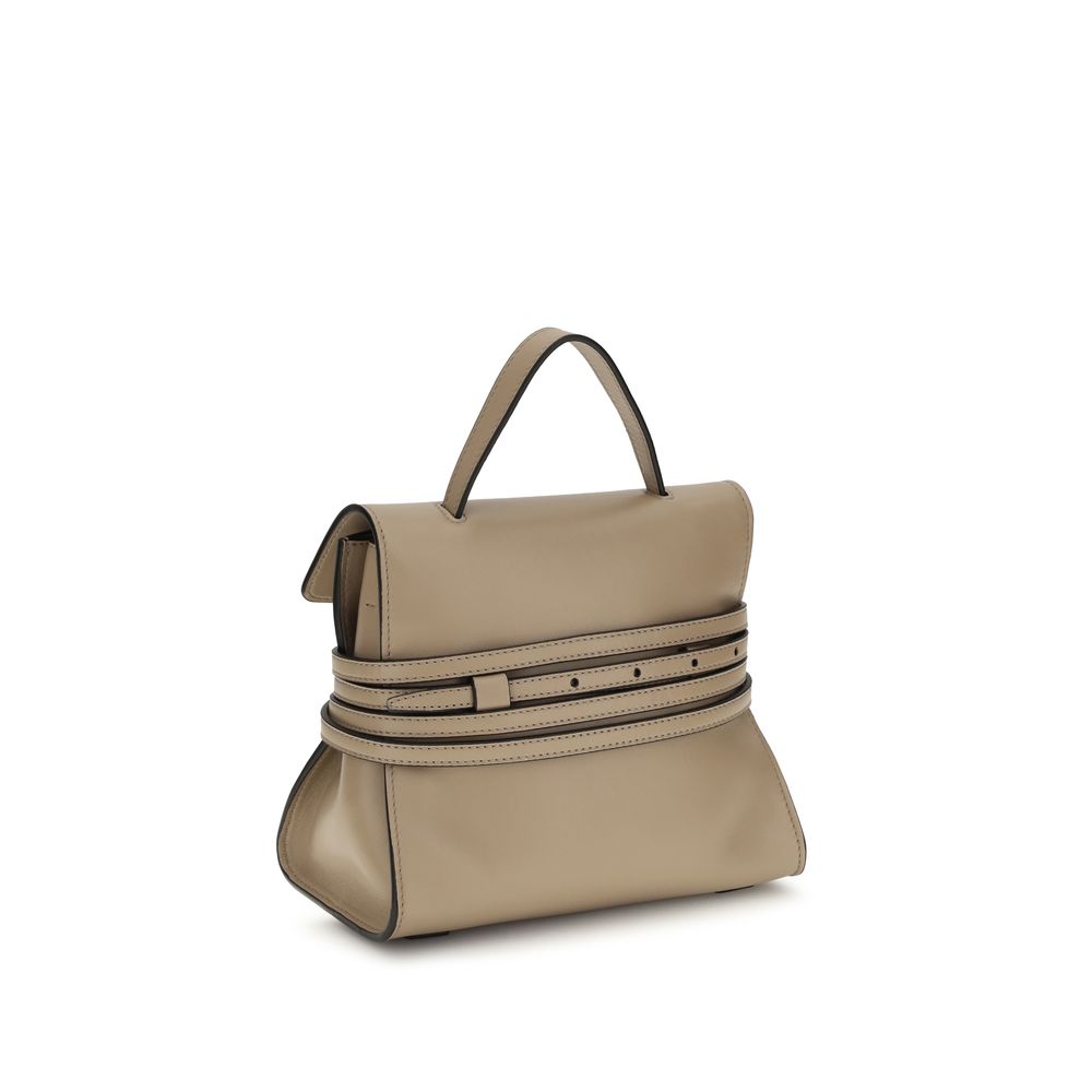 Compact Handbag by Moschino for women in goatskin leather beige & signature features a signature silhouette, showcasing a secure and signature with versatile belt-strap for a sophisticated look.