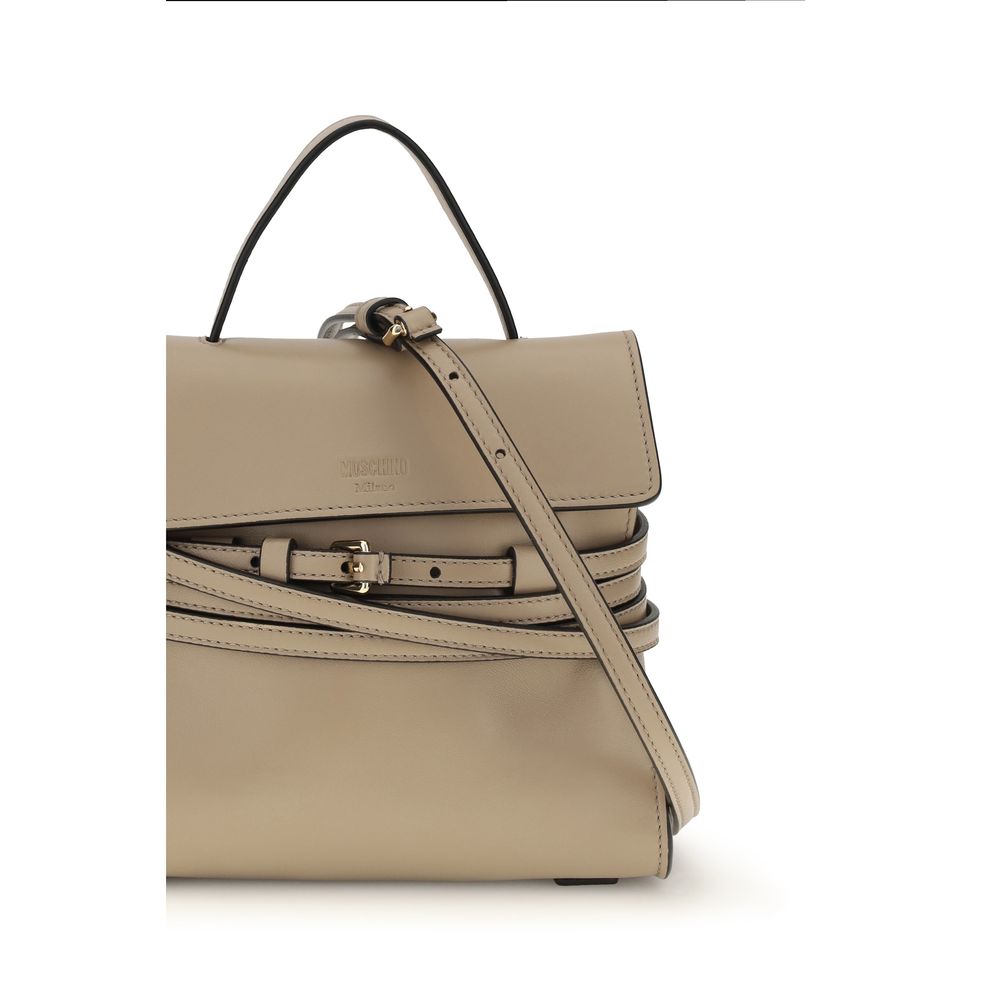 Compact Handbag by Moschino for women in goatskin leather beige & signature features a exquisite silhouette, showcasing a secure and exquisite with versatile belt-strap for a exquisite finish.
