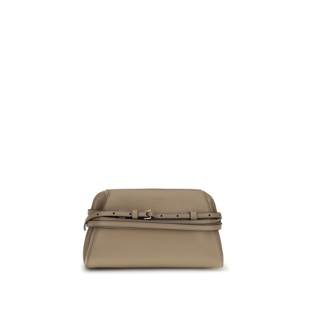 Evening Clutch Handbag by Moschino for women in goatskin leather beige & gold features a architectural silhouette, showcasing a secure magnetic, ample , and versatile belt-strap for a architectural finish.