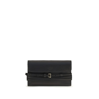 Wallet by Moschino for women in goatskin leather polyester polyurethane & tu black & gold presents a architectural silhouette from the Goatskin Leather Polyester Polyurethane & TU Wallet collection, showcasing architectural for a architectural finish.