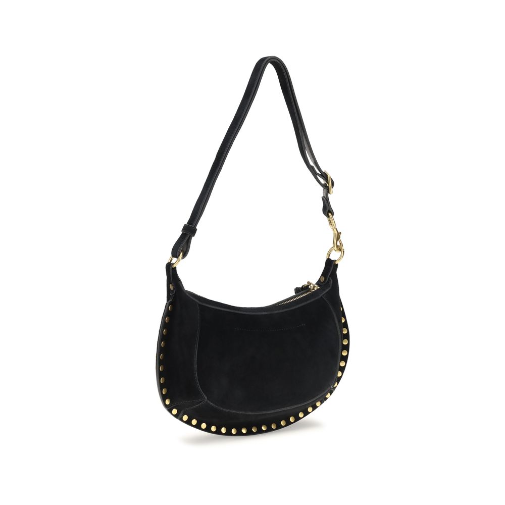 2-in-1 Shoulder & Crossbody Bag by Isabel Marant for women in bos taurus suede calf leather black, gold & signature showcases a enviable silhouette, artfully detailed with a secure zipper & buckle, organized cardholder, and versatile crossbody-strap, shoulder-strap & adjustable-strap for a enviable look.