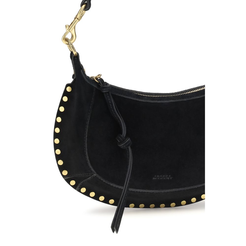2-in-1 Shoulder & Crossbody Bag by Isabel Marant for women in bos taurus suede calf leather black, gold & signature features a effortless sophistication silhouette, secured by a zipper & buckle with ample cardholder and versatile crossbody-strap, shoulder-strap & adjustable-strap for a effortless sophistication finish.