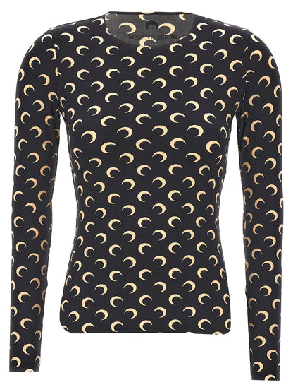 Marine Serre Women's Long-Sleeve Crew Neck Stretch Polyamide T-Shirt - Black
