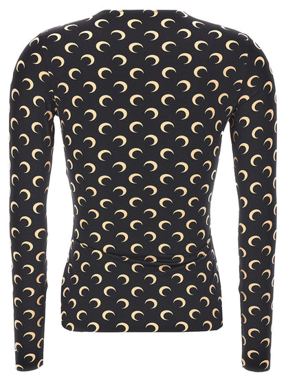 Marine Serre Women's Long-Sleeve Crew Neck Stretch Polyamide T-Shirt - Black