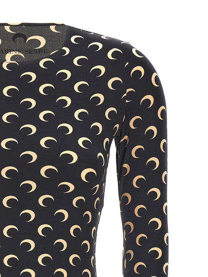 Marine Serre Women's Long-Sleeve Crew Neck Stretch Polyamide T-Shirt - Black