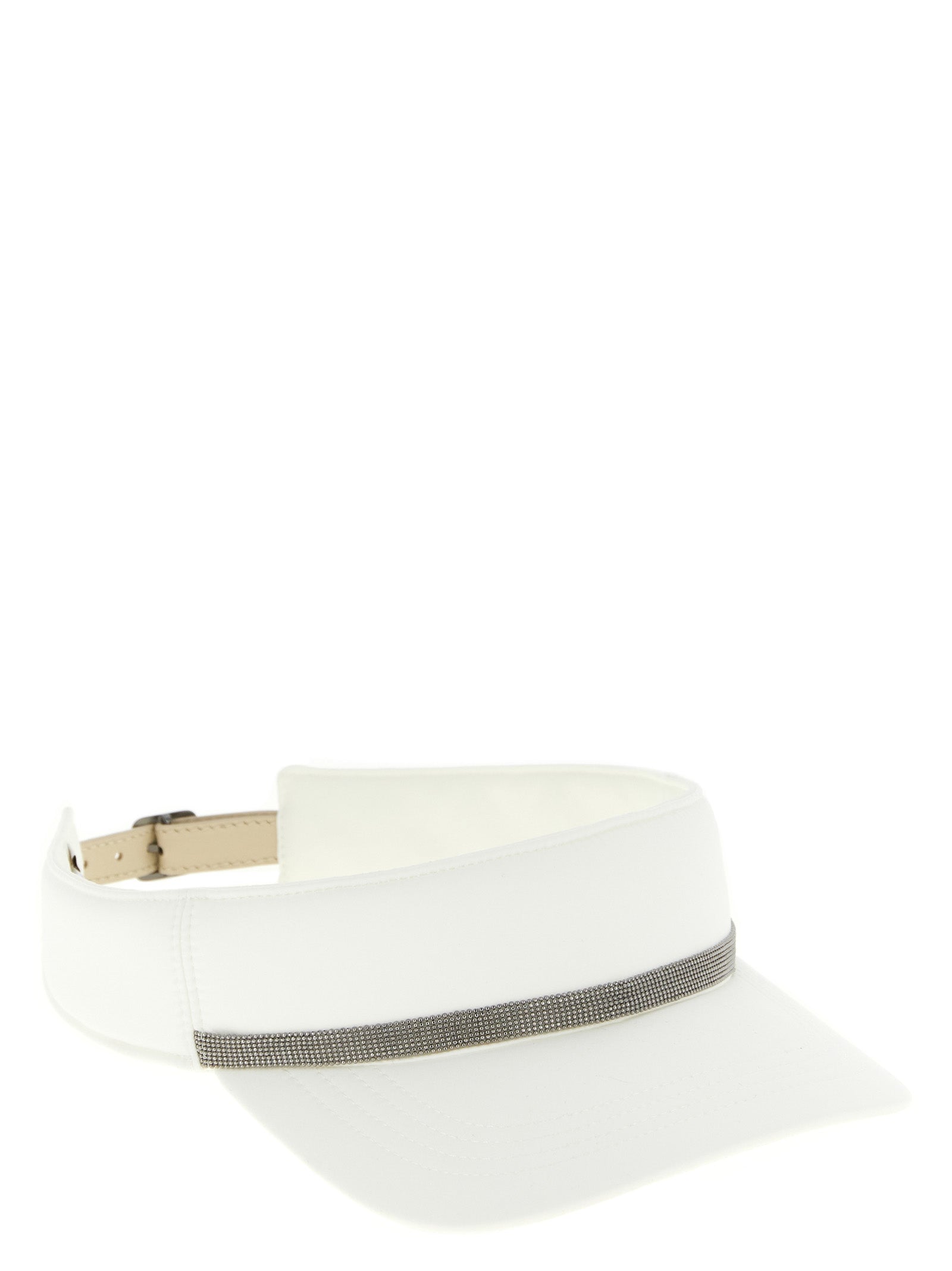 Baseball Cap by Brunello Cucinelli for women in polyester polyurethane leather white features an artisanal silhouette, showcasing the artisanal Monile Polyester Polyurethane Leather Baseball Cap design with a refined, artisanal finish.