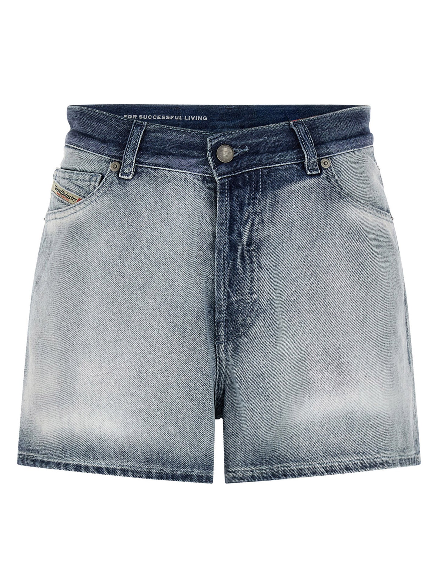 Diesel Women's Regular Fit High Rise Lyocell & Denim Cotton Shorts - Light Blue