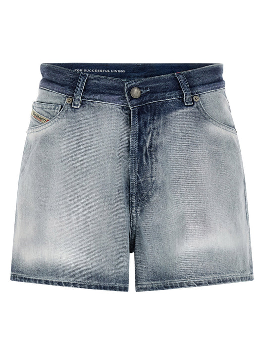 Diesel Women's Regular Fit High Rise Lyocell & Denim Cotton Shorts - Light Blue