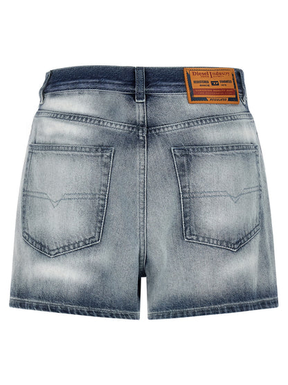 Diesel Women's Regular Fit High Rise Lyocell & Denim Cotton Shorts - Light Blue