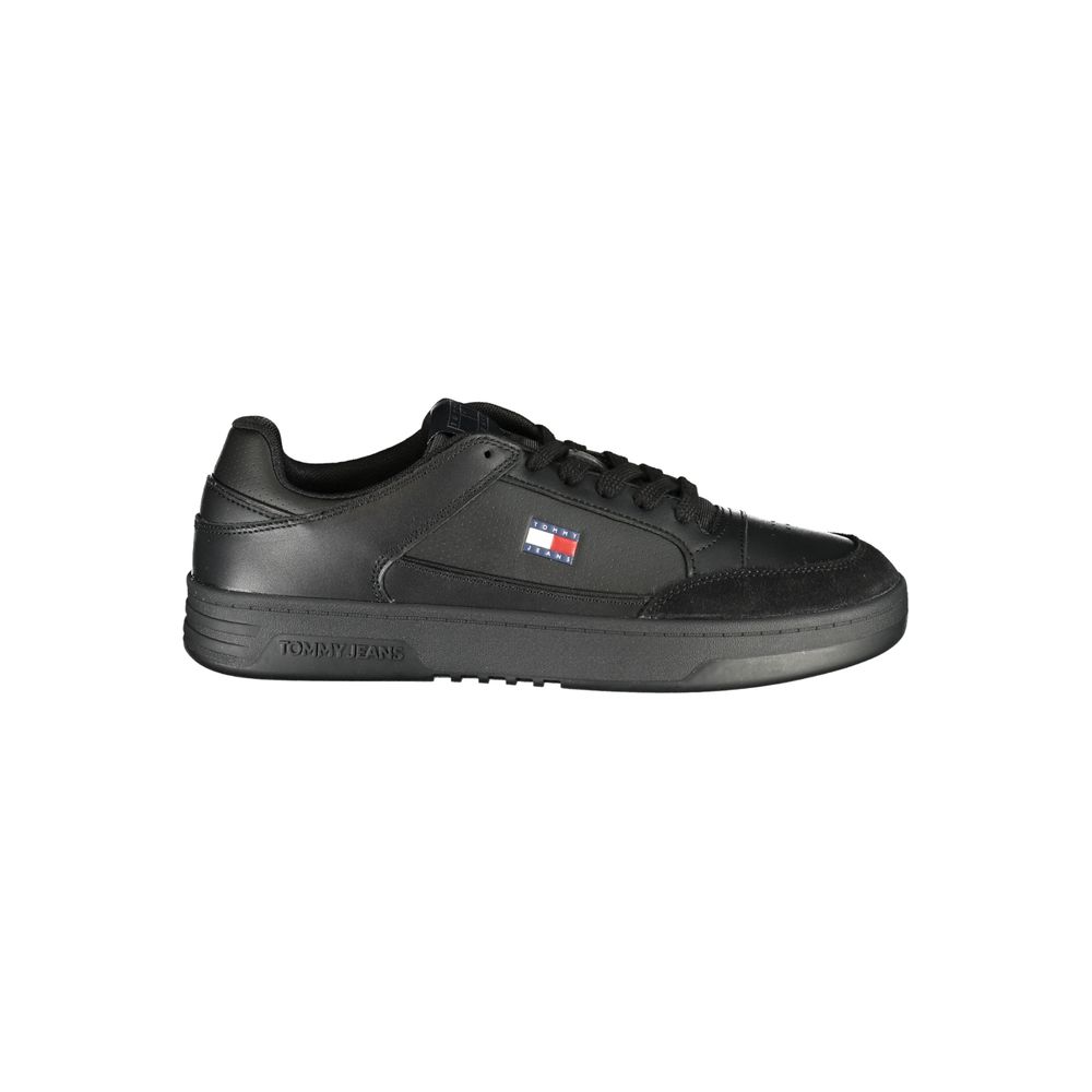 Athletic Sneakers by Tommy Hilfiger for men in polyester polyurethane leather black, signature & print features an stately silhouette, showcasing the signature athletic style of the Men's Athletic Polyester Polyurethane Leather Sneakers collection with a truly stately finish.