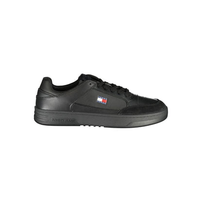 Athletic Sneakers by Tommy Hilfiger for men in polyester polyurethane leather black, signature & print features an stately silhouette, showcasing the signature athletic style of the Men's Athletic Polyester Polyurethane Leather Sneakers collection with a truly stately finish.