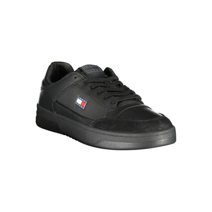 Athletic Sneakers by Tommy Hilfiger for men in polyester polyurethane leather black, signature & print features an architectural silhouette from the Men's Athletic Polyester Polyurethane Leather Sneakers collection, showcasing a architectural athletic style for a architectural look.
