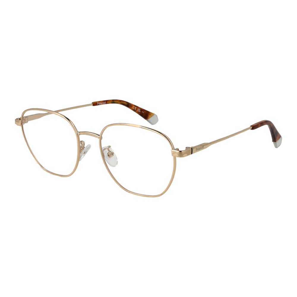 Eyeglasses Frames by Polaroid for men in metal gold showcases a refined full-frame frame design with a refined gold coloured frame finish for a refined and sophisticated look.