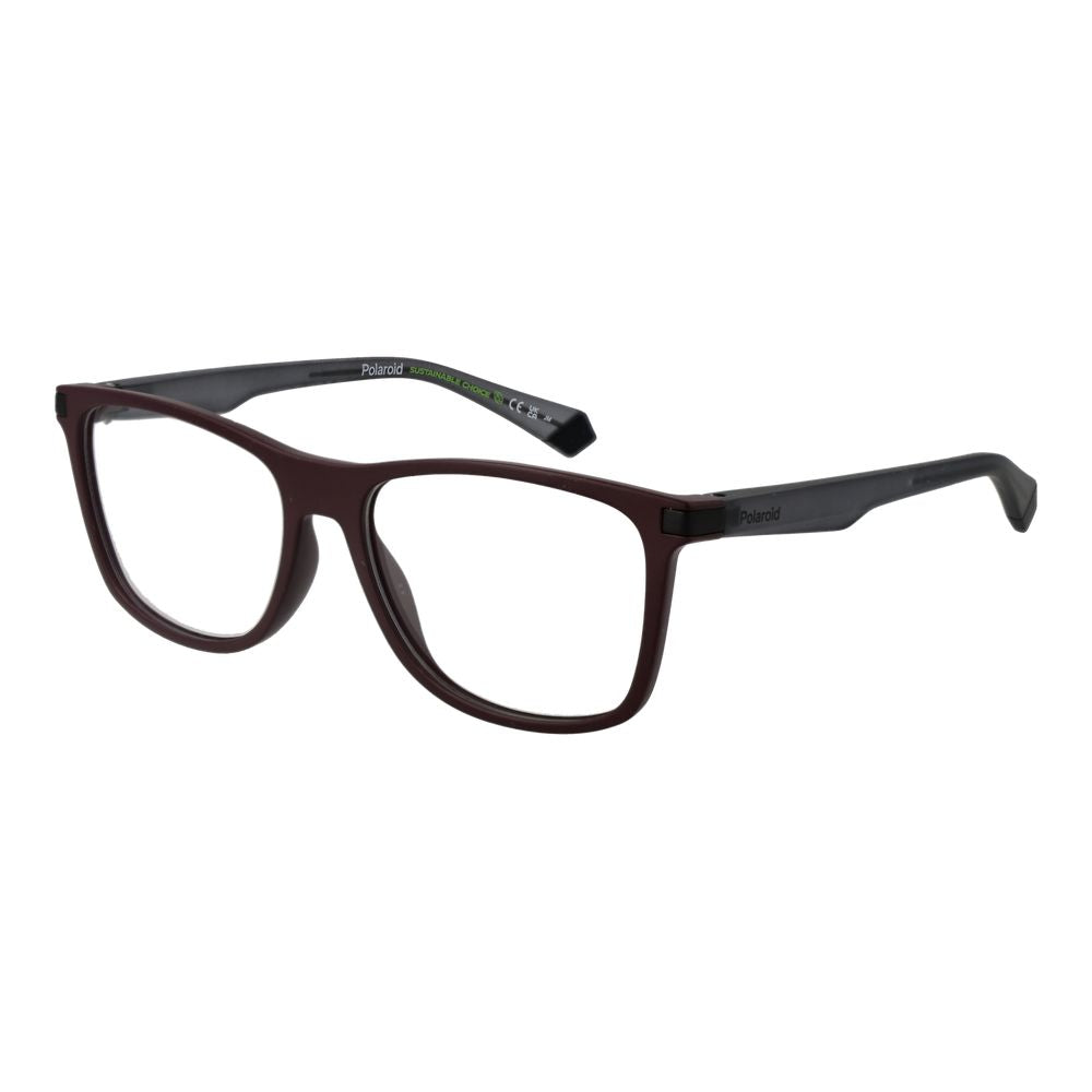 Eyeglasses Frames by Polaroid for men in polyester burgundy features a refined silhouette, showcasing a refined burgundy coloured frame and full-frame frame design for a sophisticated, premium look.