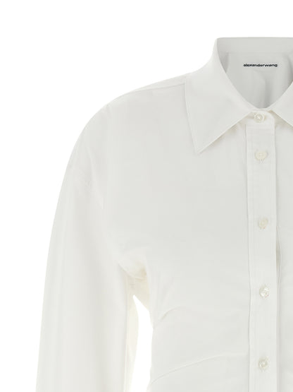 Dress by Alexander Wang for women in stretch cotton plush pearl & white features a dramatic silhouette, showcasing an elegant and that flows into a dramatic short mini.