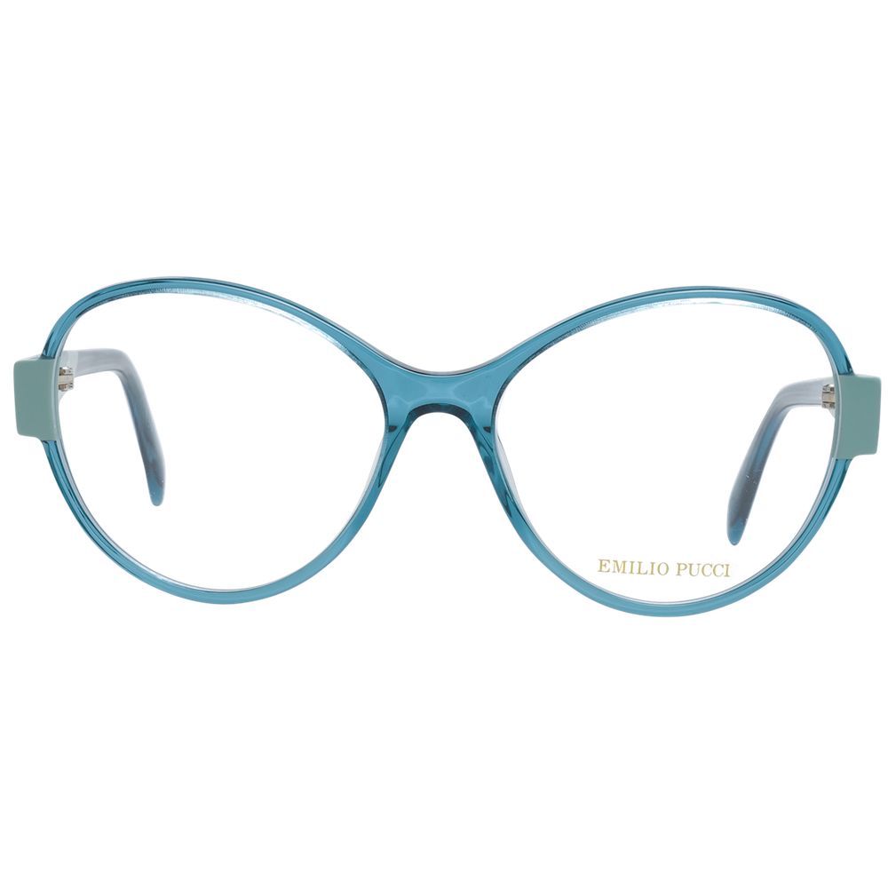 Eyeglasses Frames by Emilio Pucci for women in plastic multicolor showcases a reflective silhouette, artfully incorporating a sophisticated green coloured frame with a distinct full-frame frame design.