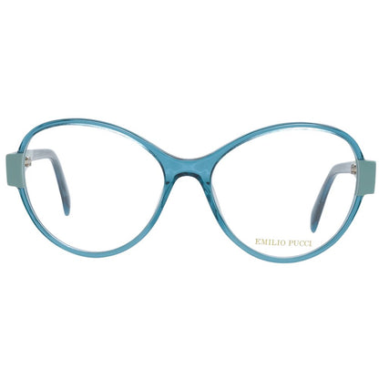 Eyeglasses Frames by Emilio Pucci for women in plastic multicolor showcases a reflective silhouette, artfully incorporating a sophisticated green coloured frame with a distinct full-frame frame design.