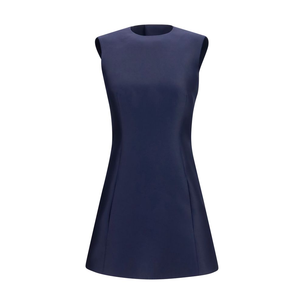 Dress by Balenciaga for women in silk & merino wool blue features an sultry silhouette defined by a round neckline and sleeveless, falling to an sultry short mini for a sultry look.