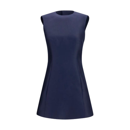 Dress by Balenciaga for women in silk & merino wool blue features an sultry silhouette defined by a round neckline and sleeveless, falling to an sultry short mini for a sultry look.
