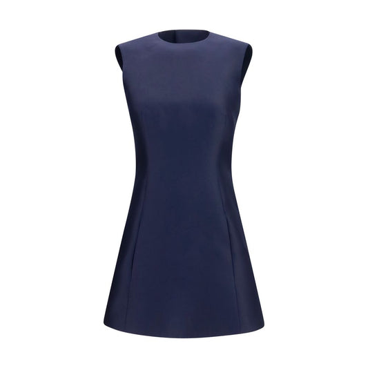 Dress by Balenciaga for women in silk & merino wool blue features an sultry silhouette defined by a round neckline and sleeveless, falling to an sultry short mini for a sultry look.