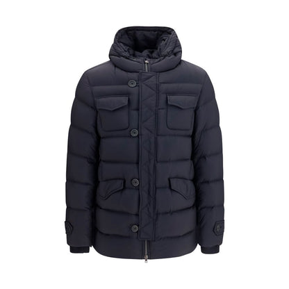 Hooded Puffer Jacket by Herno for men in polyester & goose-down black presents a effortlessly chic silhouette, showcasing a sophisticated hooded neckline and premium thermal, water-resistant, pockets, hooded & insulated for a truly effortlessly chic finish.