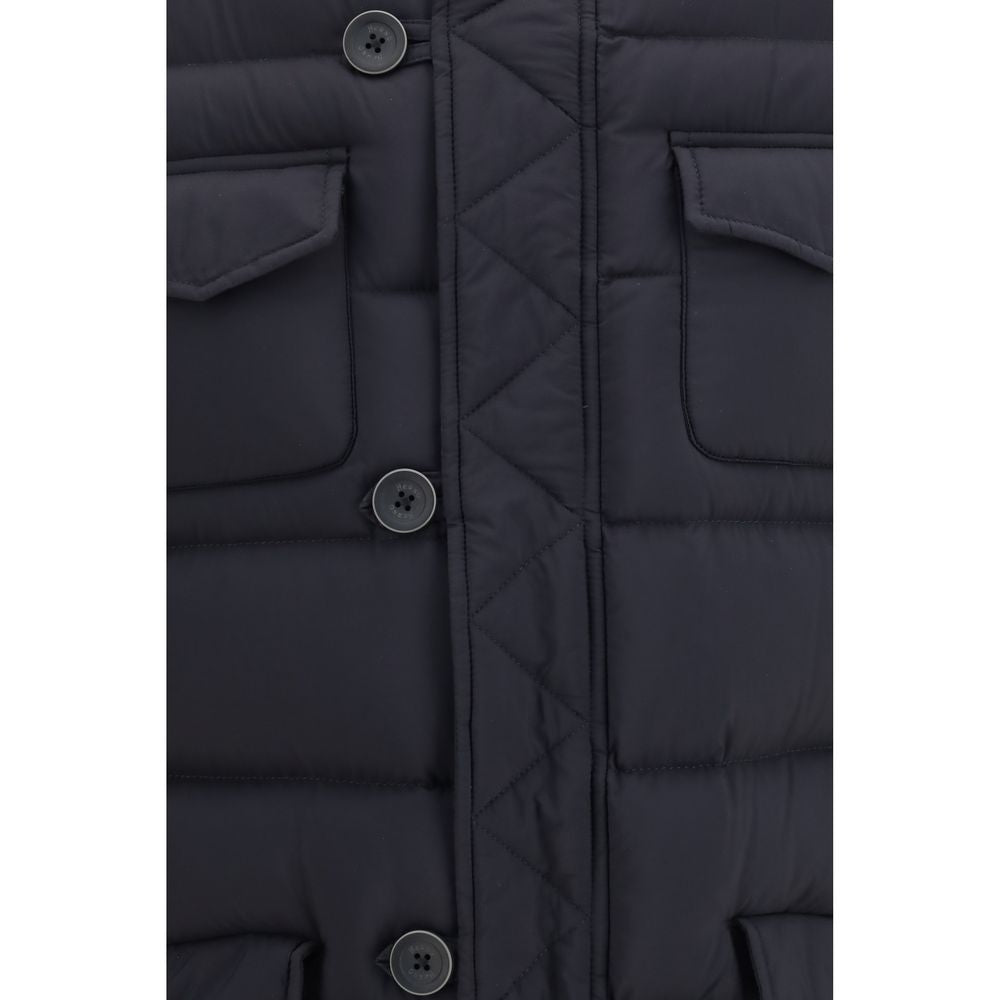 Hooded Puffer Jacket by Herno for men in polyester & goose-down black features an contemporary silhouette, showcasing a sophisticated and contemporary thermal, water-resistant, pockets, hooded & insulated for a truly refined look.