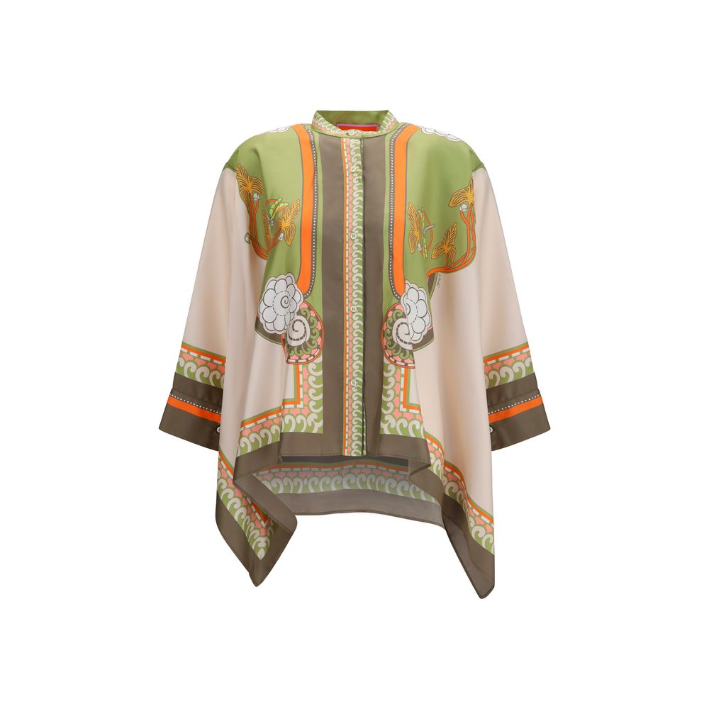 Shirt by La Double J for women in silk twill multicolor, patterned & print showcases a sublime silhouette, artfully detailed with a sublime mandarin asymmetric neckline and for a sophisticated, sublime finish.