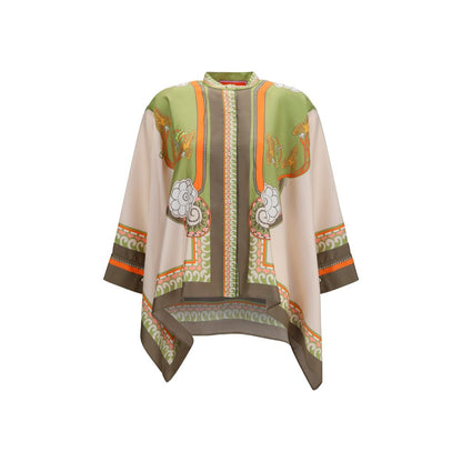Shirt by La Double J for women in silk twill multicolor, patterned & print showcases a sublime silhouette, artfully detailed with a sublime mandarin asymmetric neckline and for a sophisticated, sublime finish.
