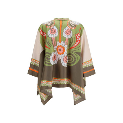 Shirt by La Double J for women in silk twill multicolor, patterned & print showcases a sharp silhouette, elegantly detailed with a sharp mandarin asymmetric neckline and sharp .